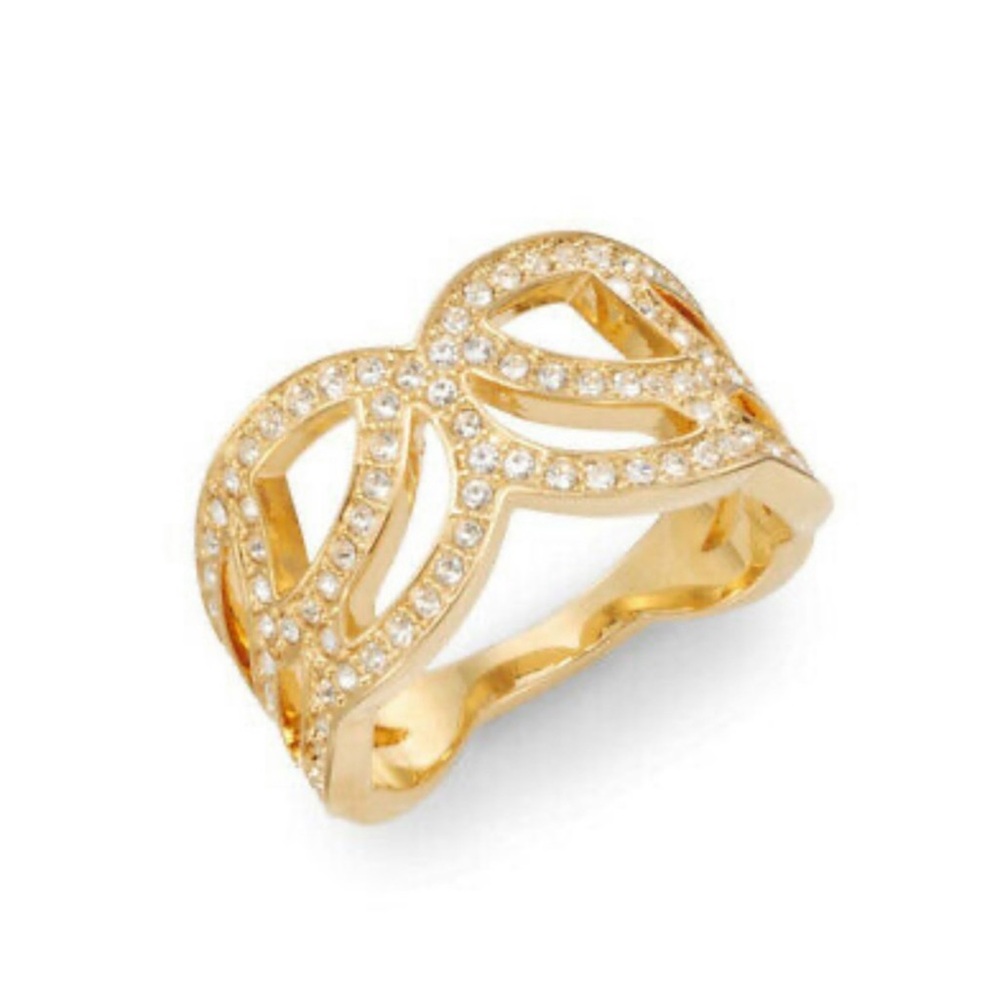 Gold Swarovski Protect Wings Ring US size 6